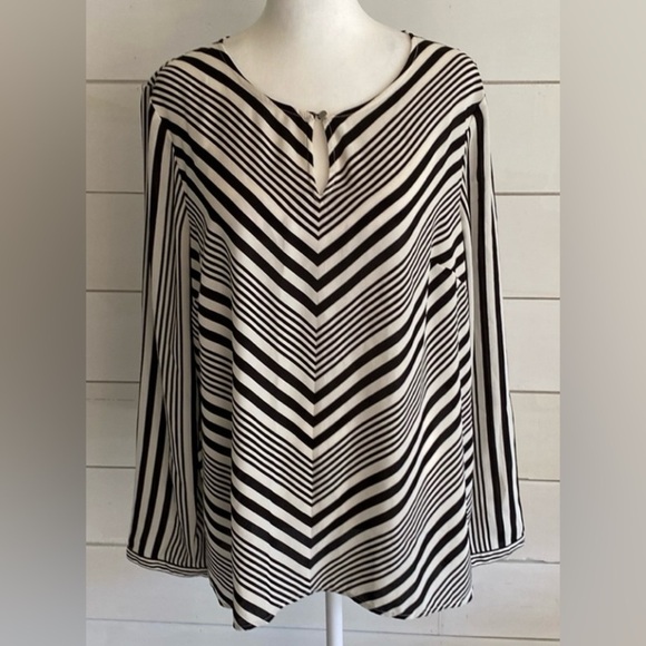 Talbots long sleeve diagonal stripe career blouse. Size L. 100% polyester. - Picture 1 of 16